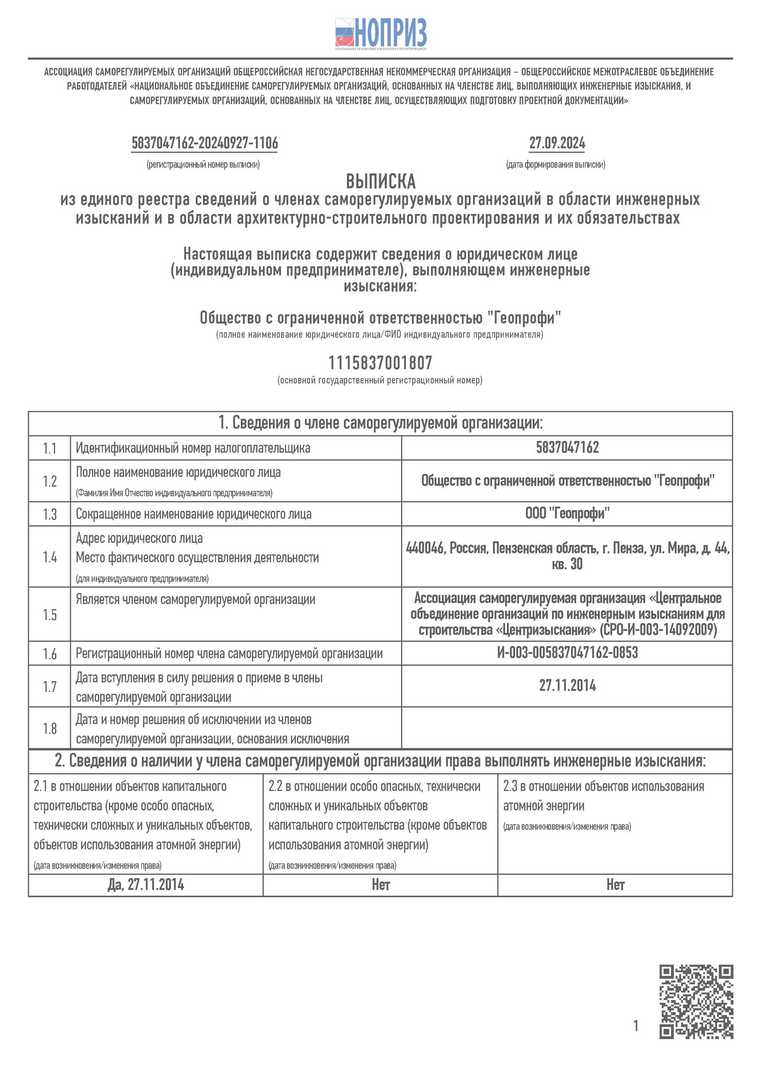 Выписка СРО Геопрофи 09.2024